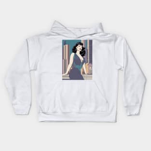 Azure Charm Ledge Sitter Bettie Page Retro Art Deco Kids Hoodie